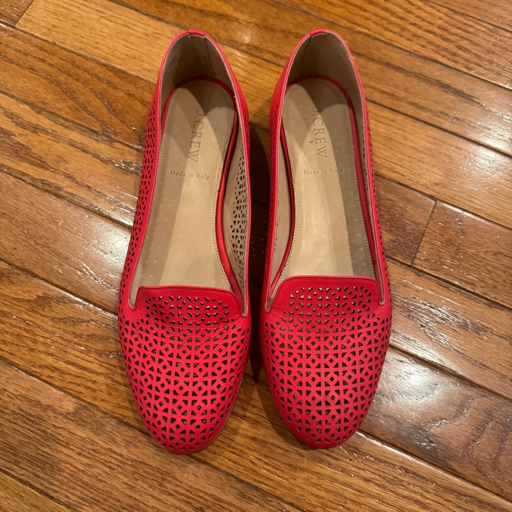 J. Crew Cleo Belvedere Red Leather Perforated Loafers